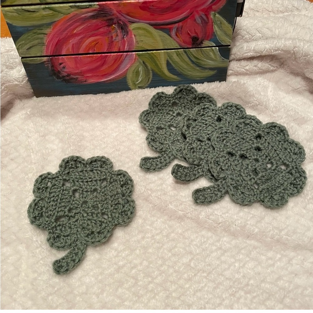 **Saint Patrick's** hand crocheted 
Four Leaf Coasters set of 4